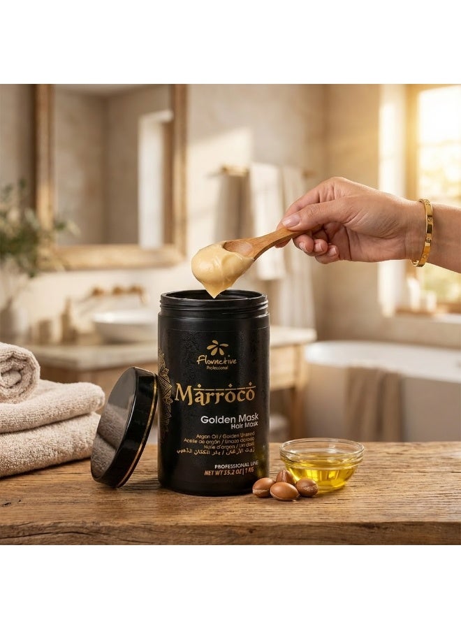 Floractive MARROCO Golden Plus Mask 1Kg – Deep Hydration and Frizz Control Treatment - Image 2